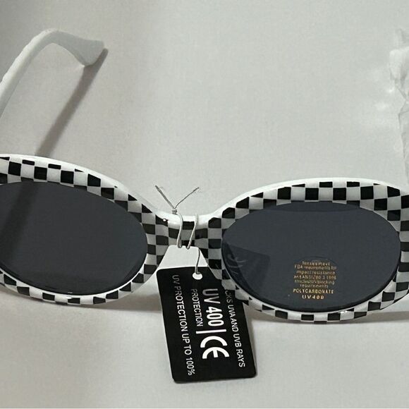 None Accessories - Checkered Black and White Sunglasses